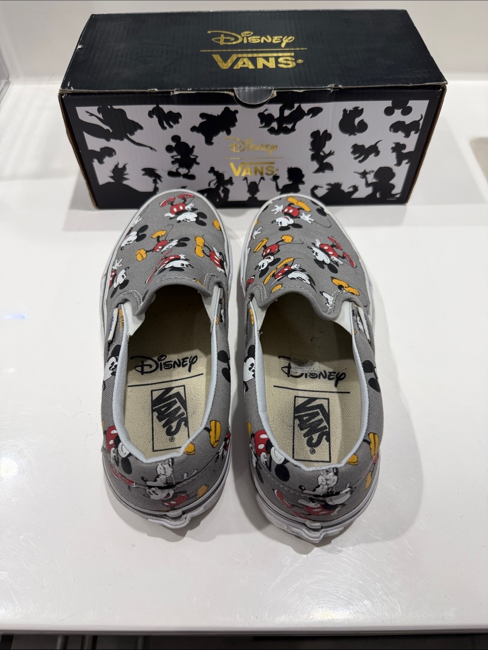 Vans Mickey Mouse Slip-On Sneakers - Gray with Red & Yellow Accents - Picture 2 of 5
